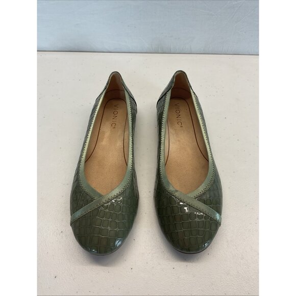 Vionic Orthaheel Caroll Ballet Flats Size US 7 Croco Olive Patent Office Casual - Picture 3 of 12